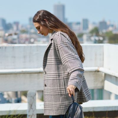M～4L】イタリア製素材チェックコート（50086651