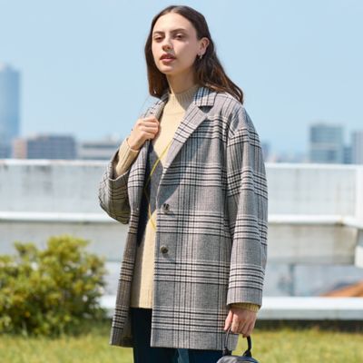 M～4L】イタリア製素材チェックコート（50086651