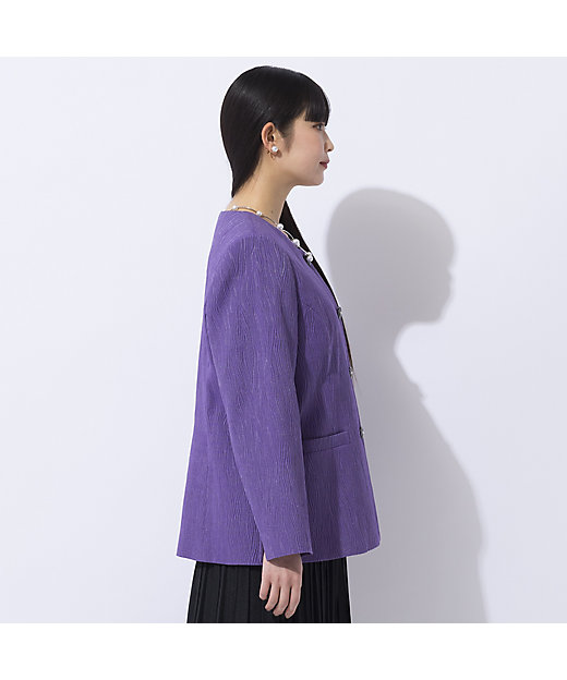 Selection】米沢織 ふくれ織ノーカラージャケット Selection】米沢織 ふくれ織ノーカラージャケット