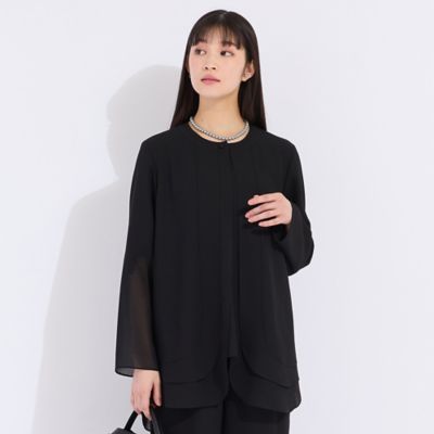 【セットアップ対応】梨地ジョーゼットノーカラージャケット（５０１０２５４２）