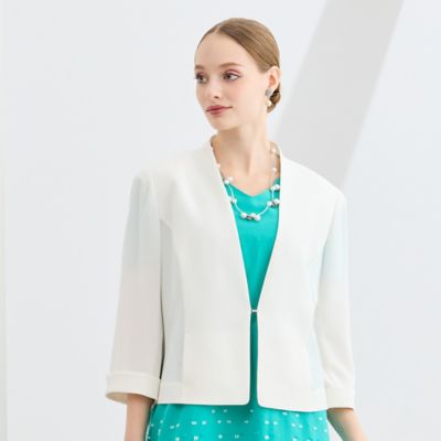 ＜Liliane Burty (Women/大きいサイズ)＞【Ｍ～４Ｌ・セットアップ対応】バックサテン梨地ノーカラージャケット（５０１０２６４１）