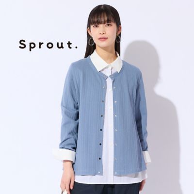 ＜Liliane Burty (Women/大きいサイズ)＞【Ｓｐｒｏｕｔ．／Ｍ～４Ｌ】ヘリンボーンジャカードカーディガン（５０１０２６５１）