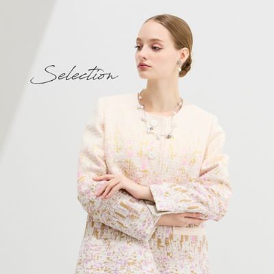 ＜Liliane Burty (Women/大きいサイズ)＞【１１～１７号】フランス製素材ジャカードノーカラージャケット（５０１０２６６１）