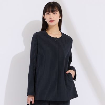 リリアンビューティ（Liliane Burty）/【M〜4L/セットアップ対応】ストライプノーカラージャケット M～4L／セットアップ対応】ストライプノーカラージャケット