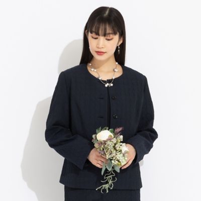 【美品】Blumarine ブルマリン ジャケット 40 フローラル ビジュー 米沢織千鳥ふくれジャカード ノーカラージャケット