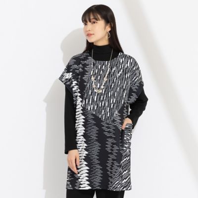 Liliane Burty (Women/大きいサイズ)/リリアン ビューティ 【アンサンブル】幾何プリントベスト+無地Tシャツ(50121501)