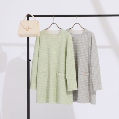 リリアンビューティ（Liliane Burty）/【M〜4L】イタリア製素材ラメニットツイードチュニック M～4L】イタリア製素材ラメニットツイードチュニック