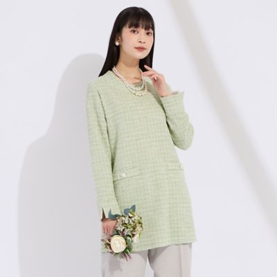 M～4L】イタリア製素材ラメニットツイードチュニック