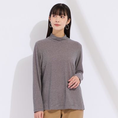 ＜Liliane Burty (Women/大きいサイズ)＞【Ｍ～４Ｌ】吸湿発熱ハイネックボーダーＴシャツ（５０１２１６１１）