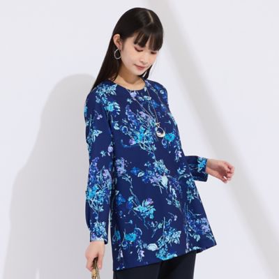 LEONARD ターコイズ フラワープリント チュニック LEONARD ターコイズ フラワープリント チュニック LEONARD ターコイズ