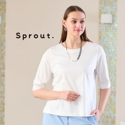 Liliane Burty (Women/大きいサイズ)/リリアン ビューティ 【Sprout.】綿混シルケットスムース 無地Tシャツ(50122572)