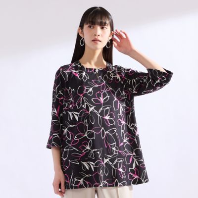 ＜Liliane Burty (Women/大きいサイズ)＞【Ｍ～４Ｌ】ラインフラワープリントＴシャツ（５０１２２６０２）