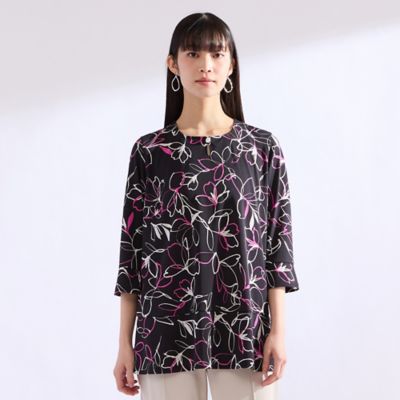 M～4L】ラインフラワープリントTシャツ（50122602