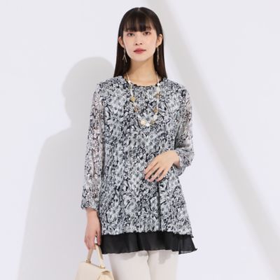 L～4L】イタリア製素材チュールプリントチュニック