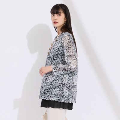 L～4L】イタリア製素材チュールプリントチュニック