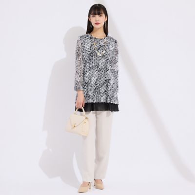 L～4L】イタリア製素材チュールプリントチュニック