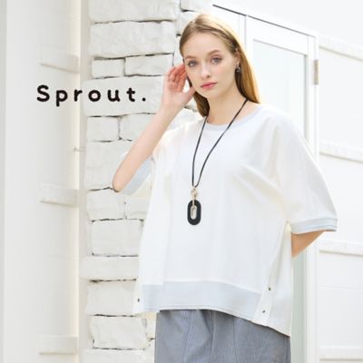 ＜Liliane Burty (Women/大きいサイズ)＞【Ｓｐｒｏｕｔ．／Ｌ～４Ｌ対応】ドルマンスリーブラメ配色Ｔシャツ（５０１２２６７１）