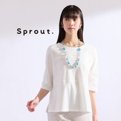 ＜Liliane Burty (Women/大きいサイズ)＞【Ｓｐｒｏｕｔ．／Ｍ～４Ｌ】綿１００％切り替えＴシャツ（５０１２２６７３）