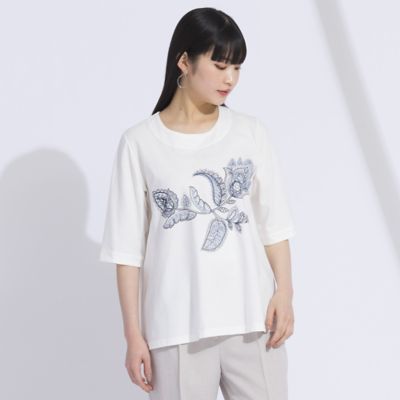 Liliane Burty (Women/大きいサイズ)/リリアン ビューティ ペイズリー刺繍　プルオーバーＴシャツ（５０１２３４１３）