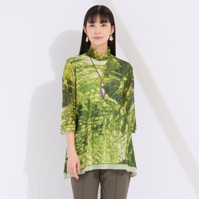 ＜Liliane Burty (Women/大きいサイズ)＞ウォッシャブル　リングチュールリーフプリントＴシャツ（５０１２３５０４）