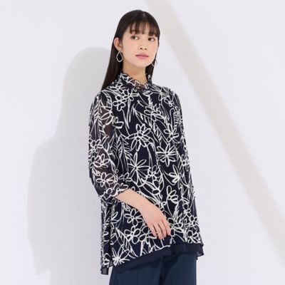 ウォッシャブル　チュール発泡プリントＴシャツ（５０１２３５０５）