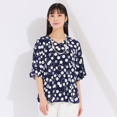ウォッシャブル　イタリア製素材ドットプリントＴシャツ（５０１２３５０６）