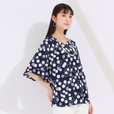 ウォッシャブル　イタリア製素材ドットプリントＴシャツ（５０１２３５０６）