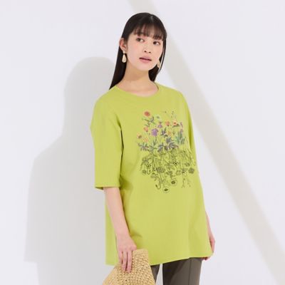 フラワープリント×刺繍Ｔシャツ（５０１２３５１４）