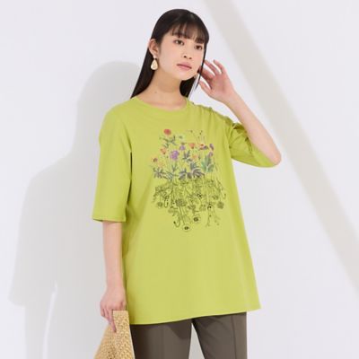 フラワープリント×刺繍Ｔシャツ（５０１２３５１４）
