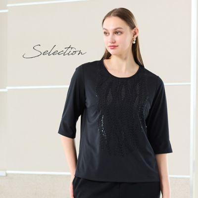 【Ｓｅｌｅｃｔｉｏｎ】スパンコールビーズ　刺繍Ｔシャツ（５０１２３５６１）