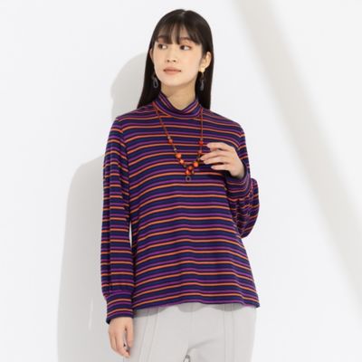 リリアンビューティ（Liliane Burty）/先染めマルチボーダー　ハイネックＴシャツ［同素材アイテム有］ 先染めマルチボーダー ハイネックTシャツ［同素材アイテム有