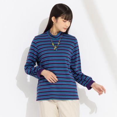 先染めマルチボーダー ハイネックTシャツ［同素材アイテム有