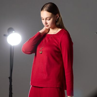 【送料無料】Liliane Burty (Women/大きいサイズ)/リリアン ビューティ【M~4L/セットアップ対応】ウォームスムースプルオーバーTシャツ(50126501) アカ トップス【三越伊勢丹/公式】