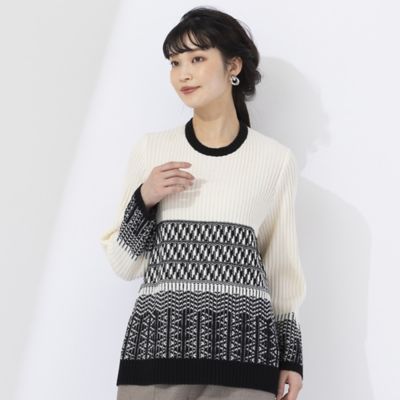 ＜Liliane Burty (Women/大きいサイズ)＞変わり織りジャカード　プルオーバーニット（５０１３１４０１）