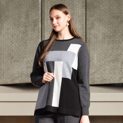 Selection】パッチワーク風 カシミヤニットプルオーバー