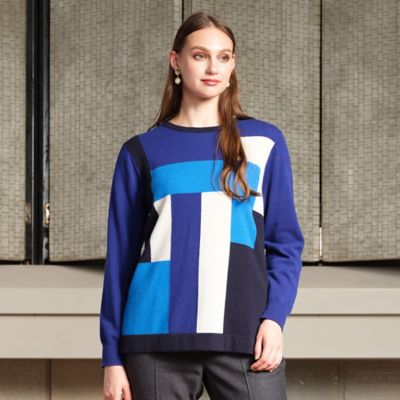 Selection】パッチワーク風 カシミヤニットプルオーバー