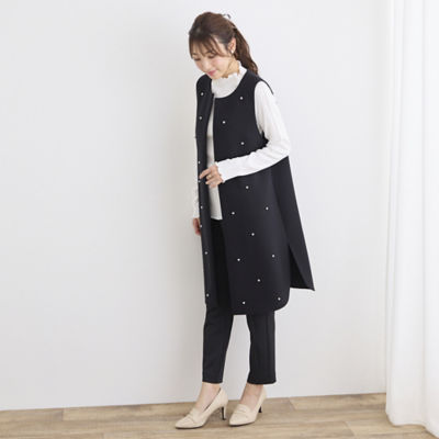 新品　タグつき　大きいサイズ　ローズティアラ　パール　ジレ パールロングジレ（51001401） | Rose Tiara (Women