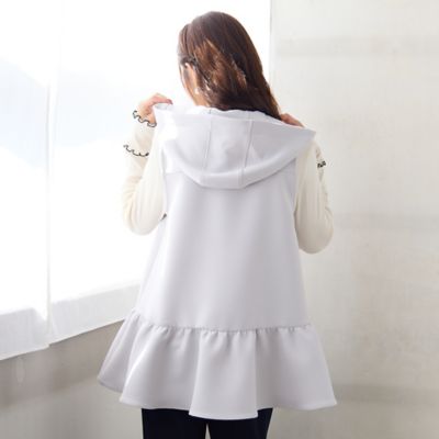 ローズティアラ　新品未使用　バックフリルジレ 2WAY】【UVカット／防シワ／リサイクル素材】フード付きジレ