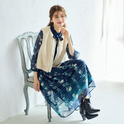 大きいサイズ❤️XL リバーシブル　ローズティアラ　ダウンベスト　ボア　ファー プードルファー調ボアベスト（51005601） | Rose Tiara (Women