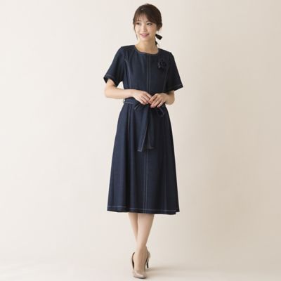 セットアップ対応】おとなデニムコサージュ付きワンピース