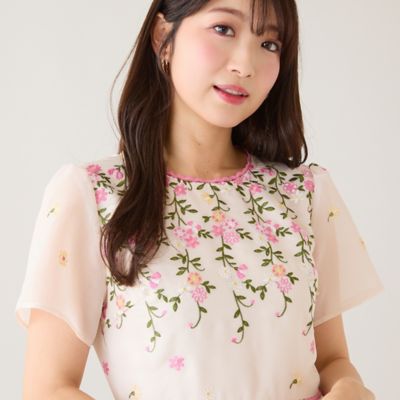 オーガンジー吹上刺繍ワンピース（51011604） | Rose Tiara