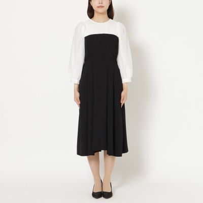 接触冷感／シワになりにくい】配色切替プリーツワンピース
