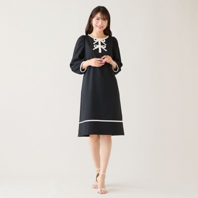 ＜Rose Tiara (Women/大きいサイズ)＞【伸縮性◎／イージーケア】配色リボンワンピース（５１０１１６１０）