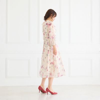ラメストライプフラワープリントワンピース（51012602