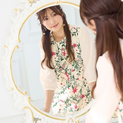 チェック＆フラワー刺繍ワンピース（51012605） | Rose Tiara