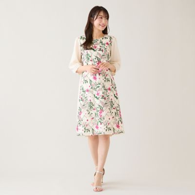 チェック＆フラワー刺繍ワンピース（51012605） | Rose Tiara