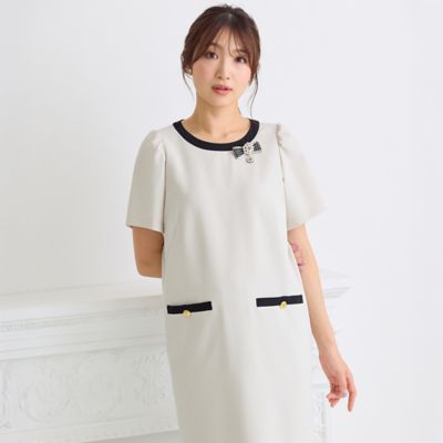 接触冷感／イージーケア】リネンライクバックリボンワンピース
