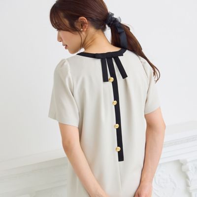 接触冷感／イージーケア】リネンライクバックリボンワンピース