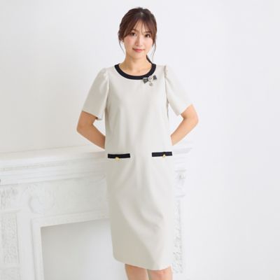 Chloe リネンタイバックドレス ワンピース リボン 接触冷感／イージーケア】リネンライクバックリボンワンピース