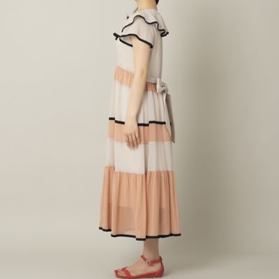 お歳暮 人気 コットンシフォン配色マキシワンピース（51013308 ワンピース